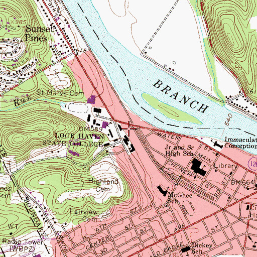 Topographic Map of Richard T Parsons Union Building, PA