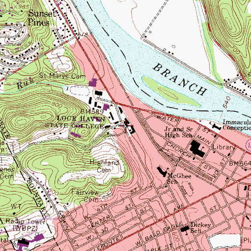 Topographic Map of Samuel Jacob Smith Hall, PA