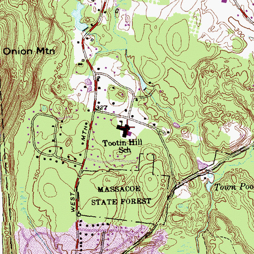 Topographic Map of Tootin Hills Elementary School, CT
