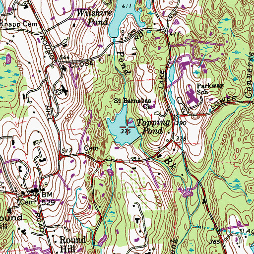 Topographic Map of Topping Pond, CT