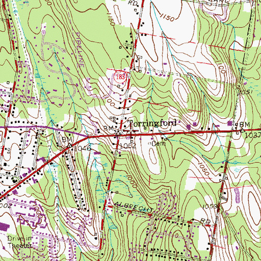 Topographic Map of Torringford, CT