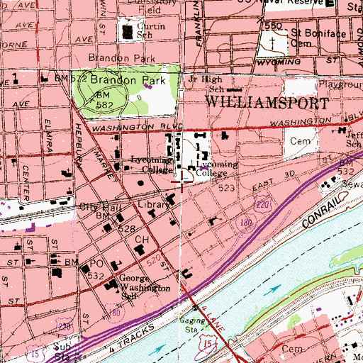 Topographic Map of George R Lamade Gymnasium, PA