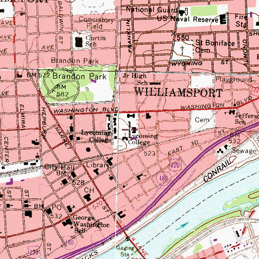 Topographic Map of Long Hall Administrative Offices, PA