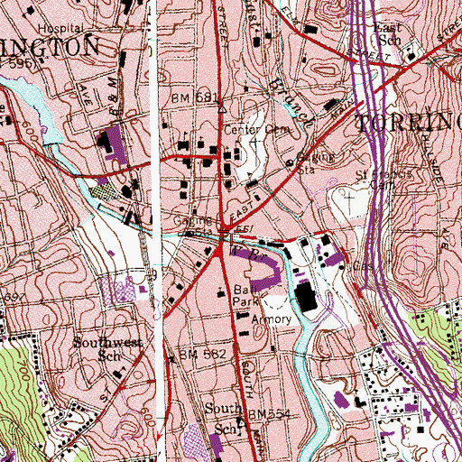 Topographic Map of Torrington, CT