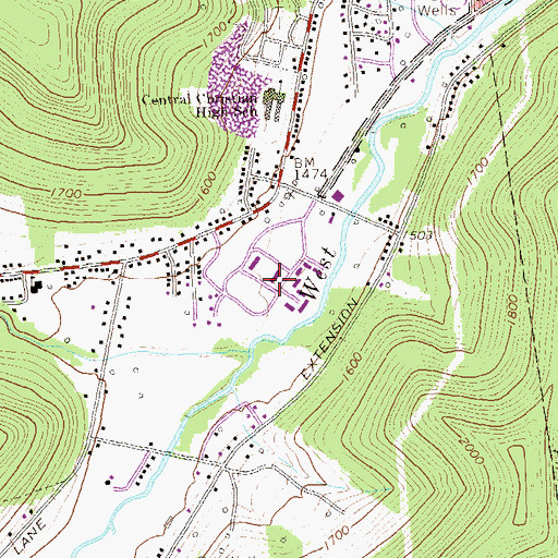 Topographic Map of Swarts Hall, PA