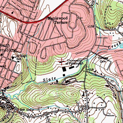 Topographic Map of John A and Emma R Robertshaw Hall, PA