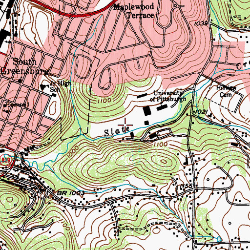 Topographic Map of Ridilla Athletic Fields, PA