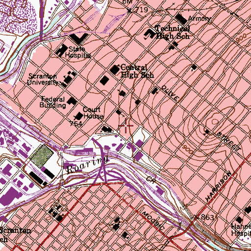 Topographic Map of Brennan Hall, PA