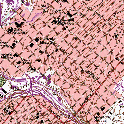 Topographic Map of Cambria House, PA