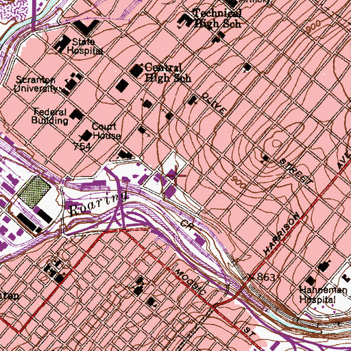 Topographic Map of Centennial Fountain Saint Ignatius Sculpture, PA