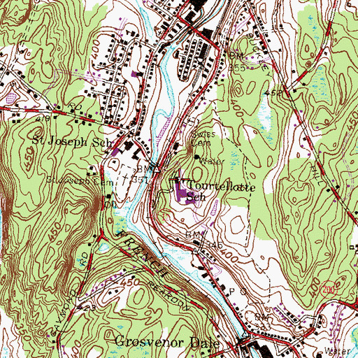 Topographic Map of Tourtellotte Memorial School, CT