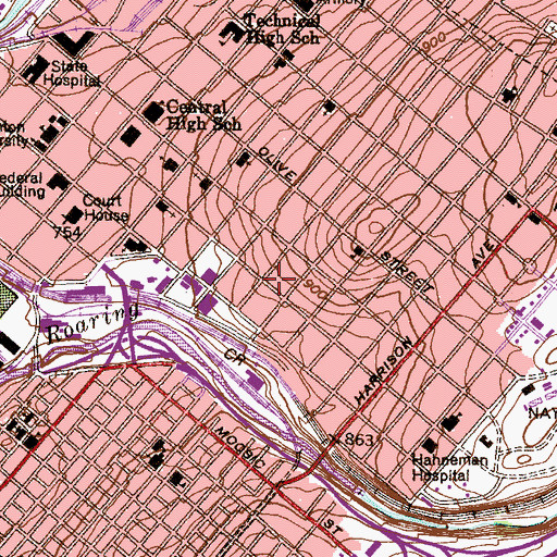 Topographic Map of Fayette House, PA