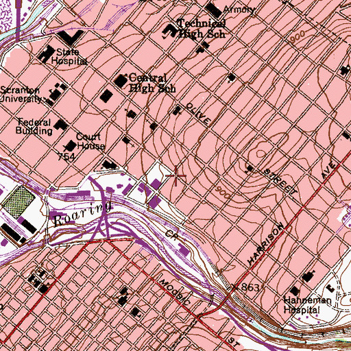 Topographic Map of Gannon Hall, PA