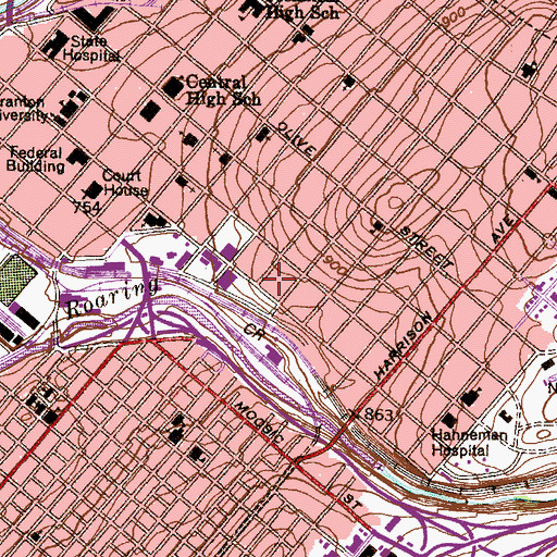Topographic Map of Gavigan Hall, PA