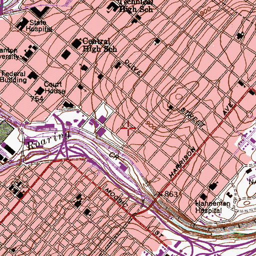 Topographic Map of Gonzaga House, PA