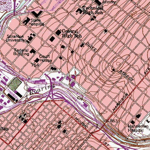 Topographic Map of Gunster Memorial Student Center, PA