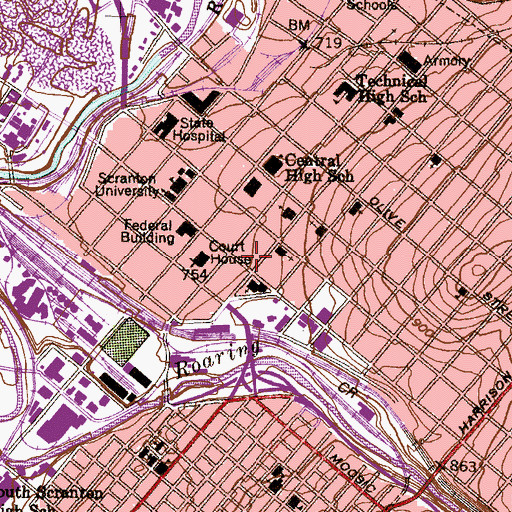 Topographic Map of Hyland Hall, PA