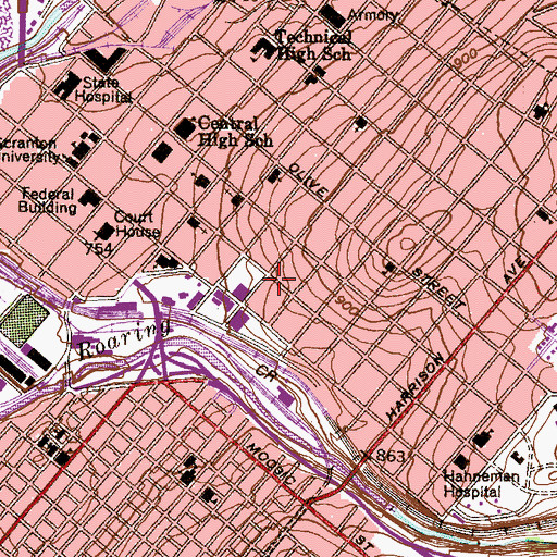 Topographic Map of Lavis Hall, PA