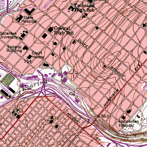 Topographic Map of McCourt Hall, PA