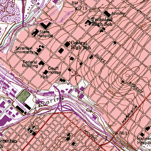 Topographic Map of Mullberry Plaza, PA