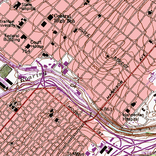 Topographic Map of Redington Hall, PA