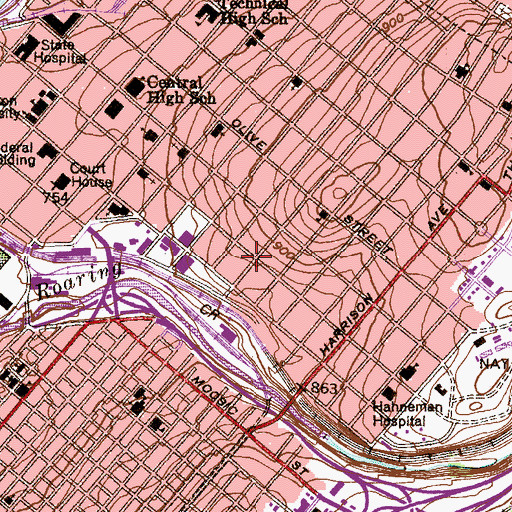 Topographic Map of Roche Wellness Center, PA