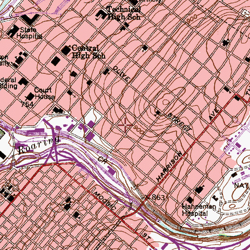 Topographic Map of Tioga House, PA