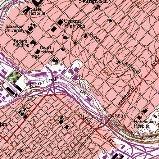 Topographic Map of William J Byron Recreation Complex, PA