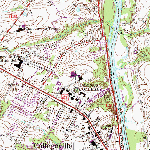 Topographic Map of D L Helfferich Hall of Health and Physical Education, PA