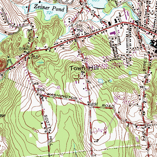 Topographic Map of Town Hill, CT