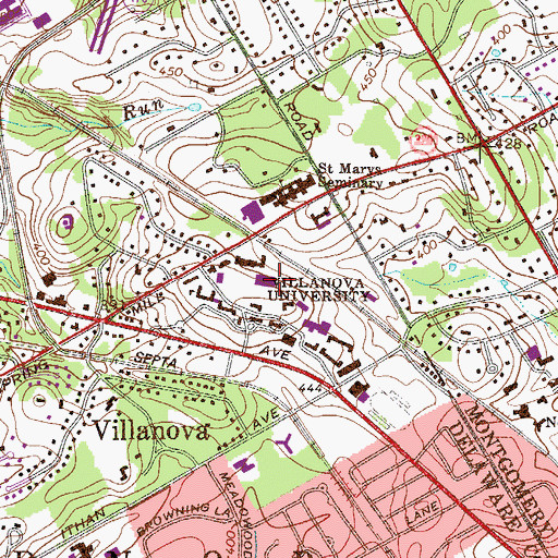 Topographic Map of Reverend Daniel P Falvey Memorial Library, PA