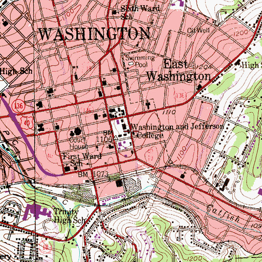 Topographic Map of John McMillan Hall, PA