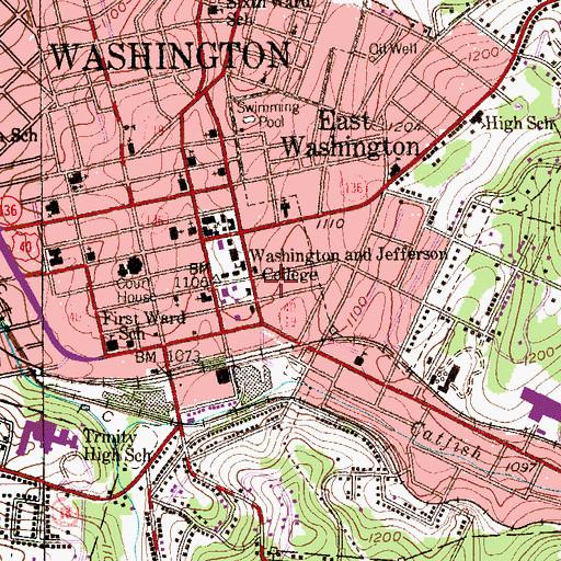 Topographic Map of President's House - Washington and Jefferson College, PA