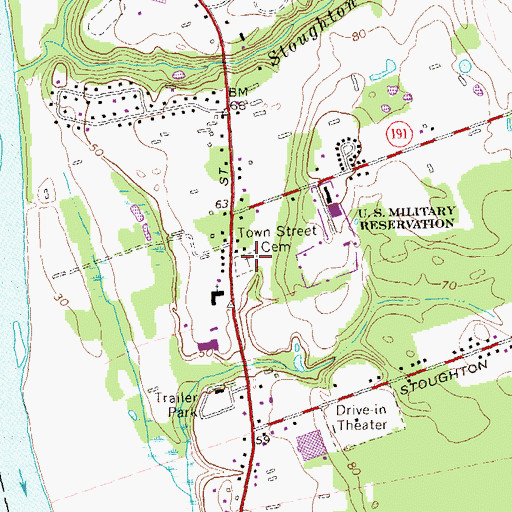 Topographic Map of Town Street Cemetery, CT