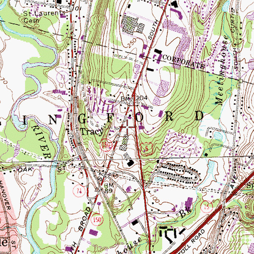 Topographic Map of Tracy, CT