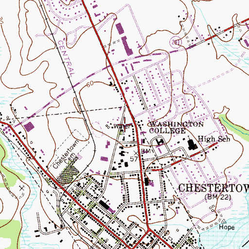 Topographic Map of Worcester Hall, MD