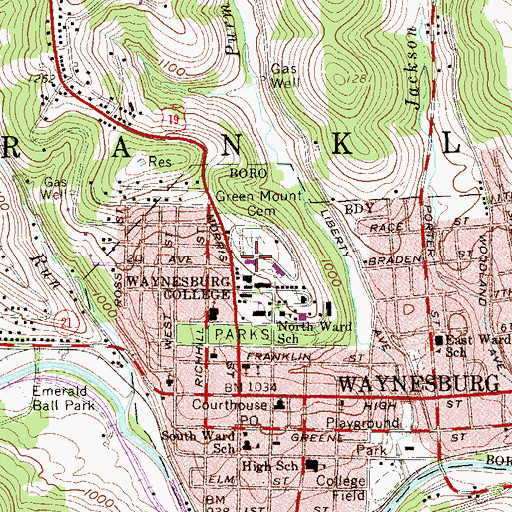Topographic Map of Burns Hall, PA