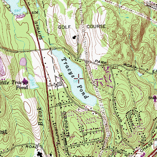 Topographic Map of Tracys Pond, CT