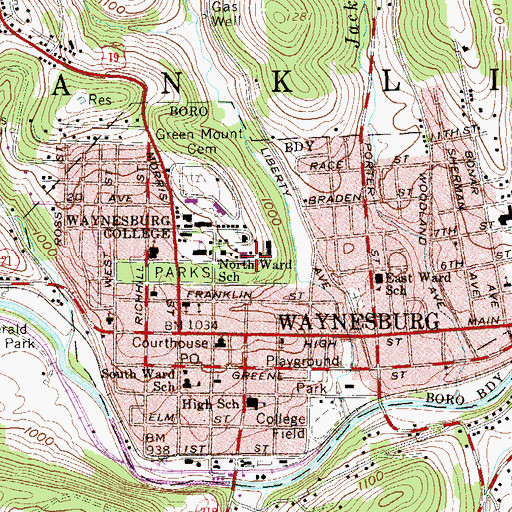Topographic Map of Pollock Hall, PA