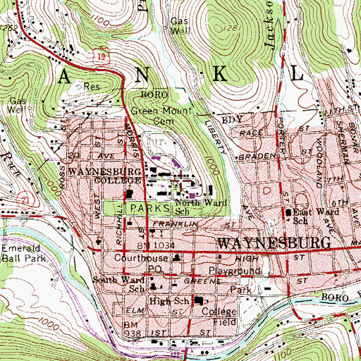 Topographic Map of Stover Campus Center, PA