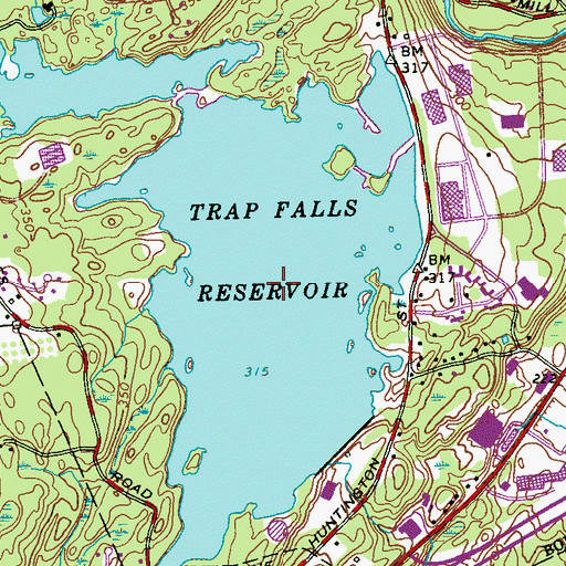 Topographic Map of Trap Falls Reservoir, CT