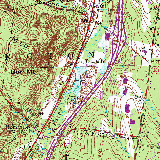 Topographic Map of Travis Pond, CT