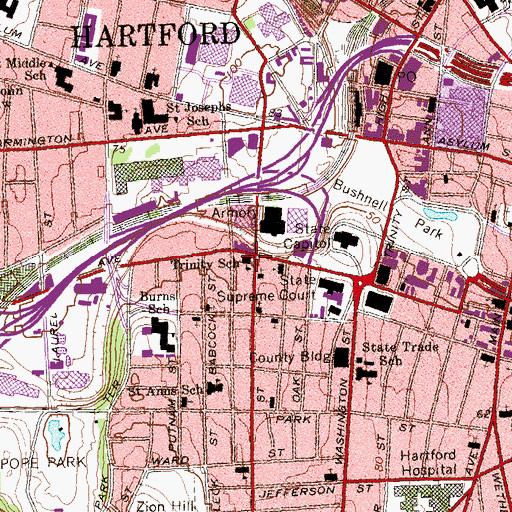 Topographic Map of Trinity School, CT