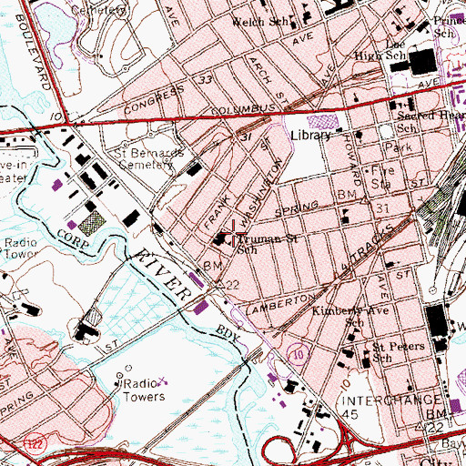 Topographic Map of Truman School, CT