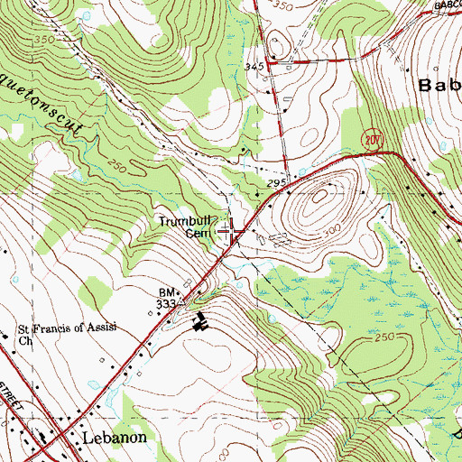 Topographic Map of Trumbull Cemetery, CT