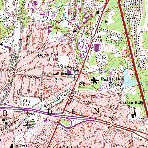 Topographic Map of Trumbull School, CT