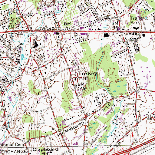 Topographic Map of Turkey Hill, CT