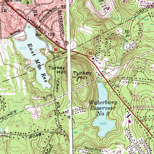 Topographic Map of Turkey Hill, CT