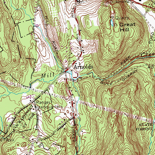 Topographic Map of Turkey Hill Brook, CT