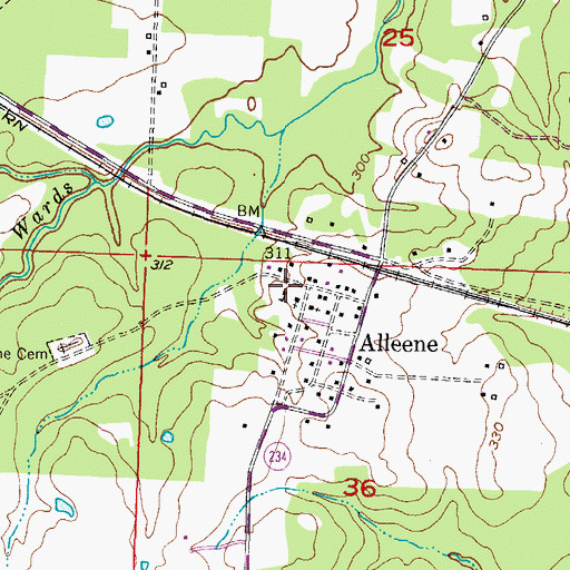 Topographic Map of Alleene Fire Department, AR